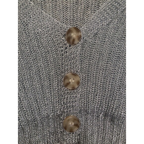 Silver Cardigan Cropped Knit V-Neck Long Sleeve Space Chic Glam Size Small - Picture 3 of 5